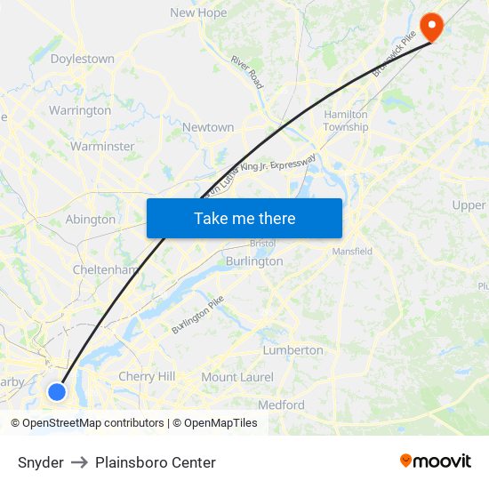 Snyder to Plainsboro Center map