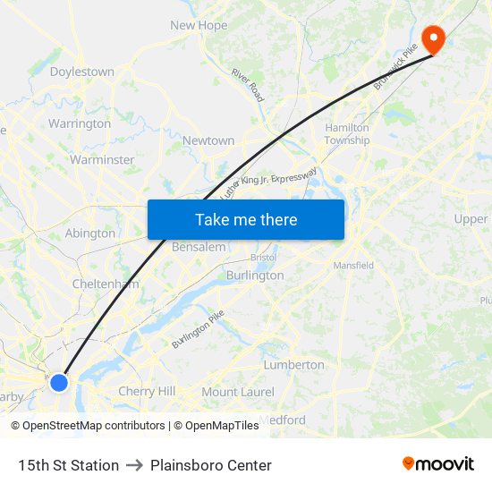 15th St Station to Plainsboro Center map