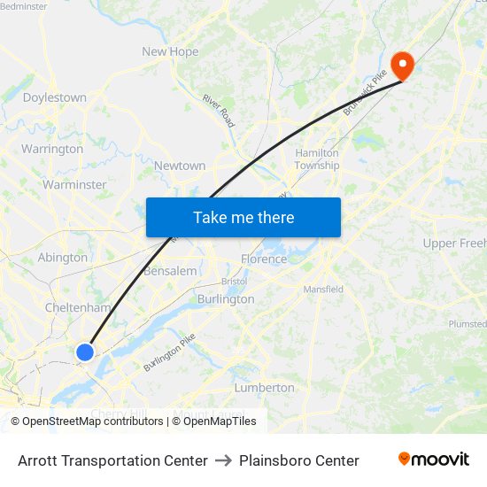 Arrott Transportation Center to Plainsboro Center map