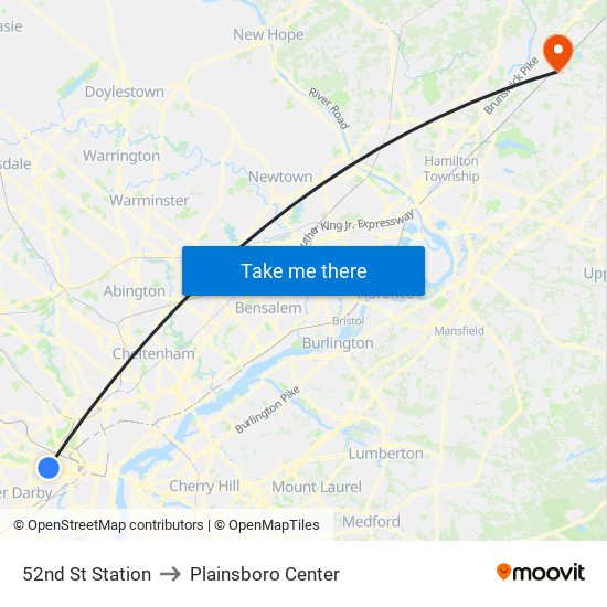 52nd St Station to Plainsboro Center map