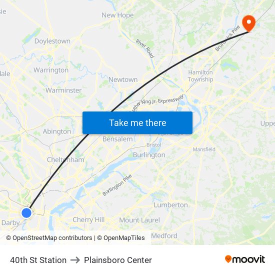 40th St Station to Plainsboro Center map