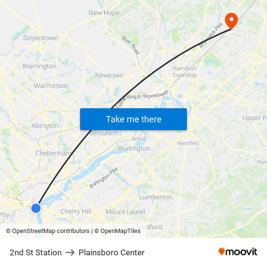 2nd St Station to Plainsboro Center map