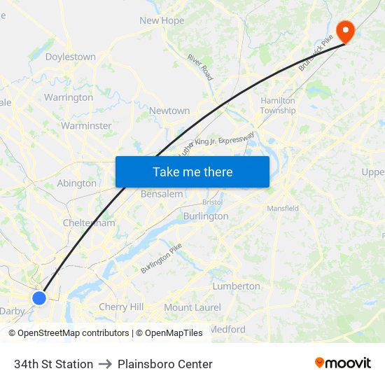 34th St Station to Plainsboro Center map