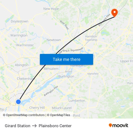 Girard Station to Plainsboro Center map