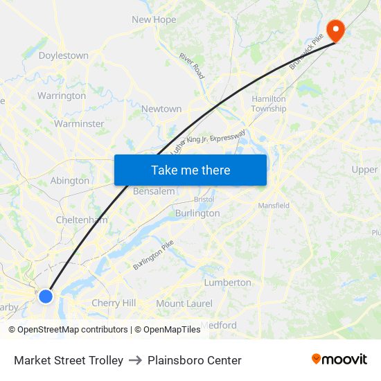 Market Street Trolley to Plainsboro Center map