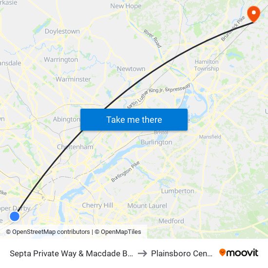 Septa Private Way & Macdade Blvd to Plainsboro Center map