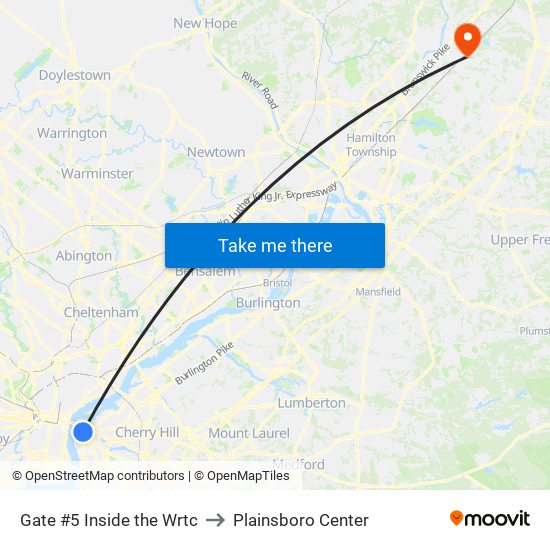 Gate #5 Inside the Wrtc to Plainsboro Center map