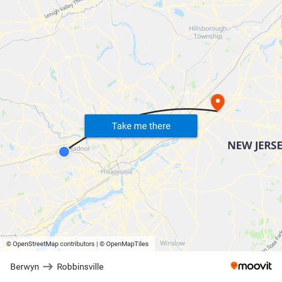 Berwyn to Robbinsville map