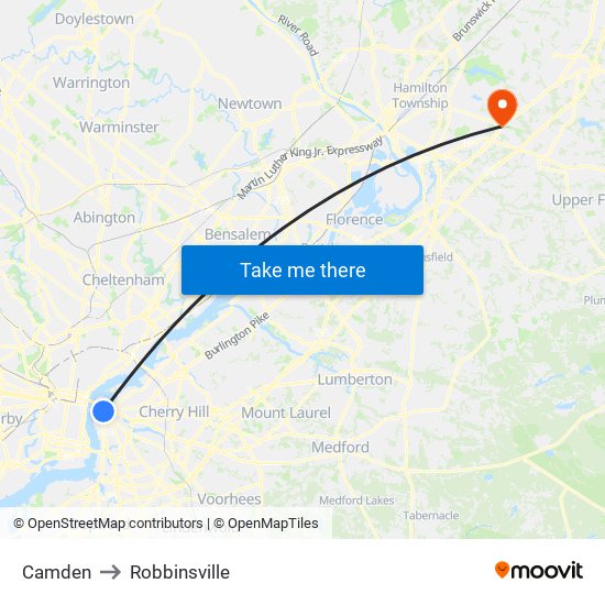 Camden to Robbinsville map