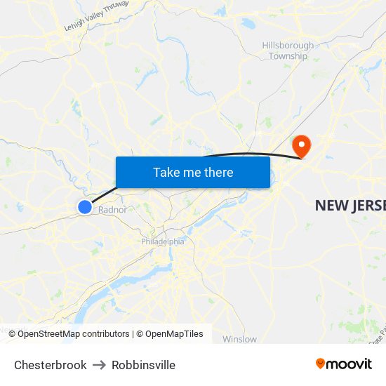 Chesterbrook to Robbinsville map