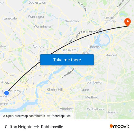 Clifton Heights to Robbinsville map