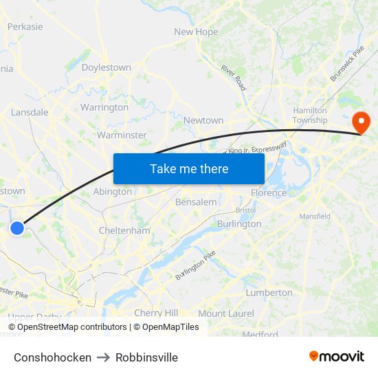 Conshohocken to Robbinsville map