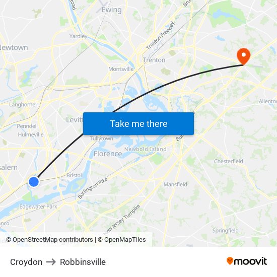 Croydon to Robbinsville map