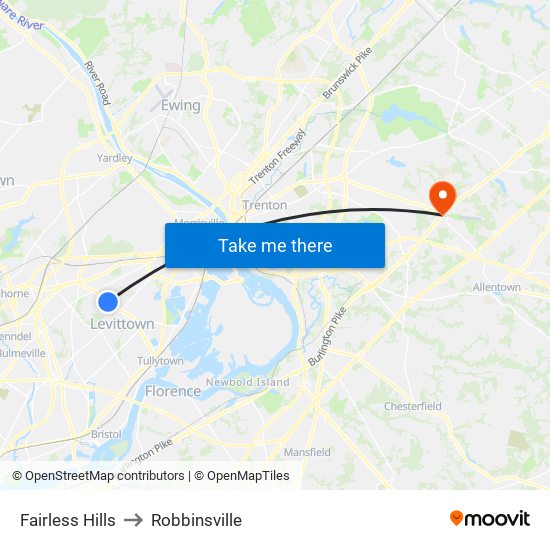 Fairless Hills to Robbinsville map