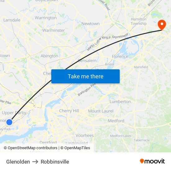 Glenolden to Robbinsville map