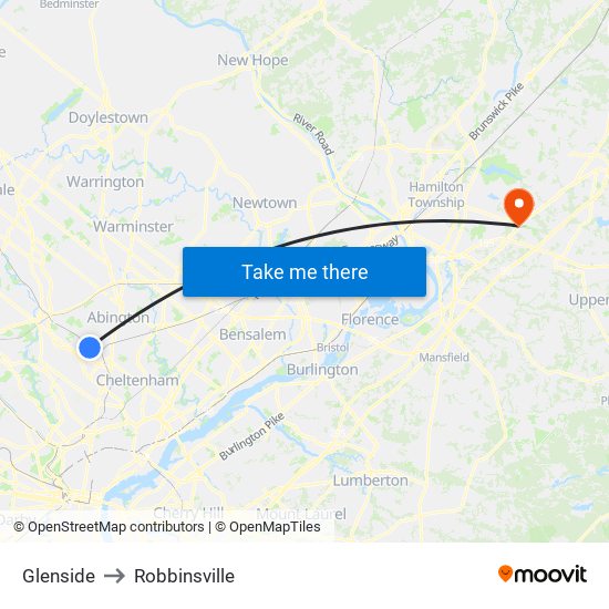 Glenside to Robbinsville map