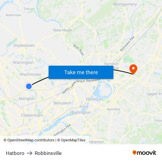 Hatboro to Robbinsville map