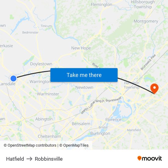 Hatfield to Robbinsville map