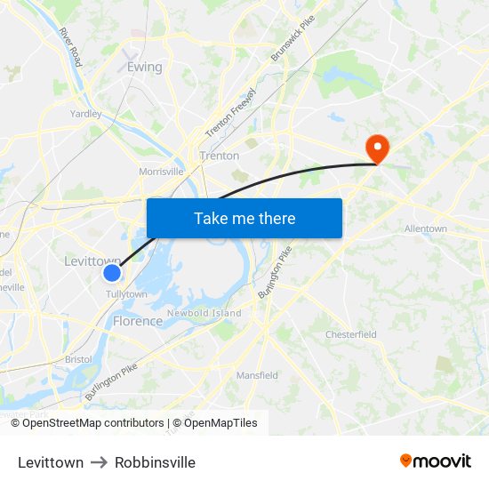 Levittown to Robbinsville map