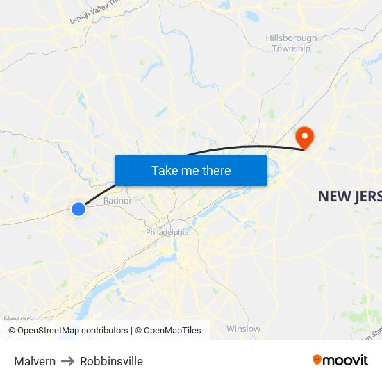 Malvern to Robbinsville map