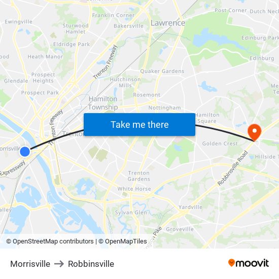 Morrisville to Robbinsville map