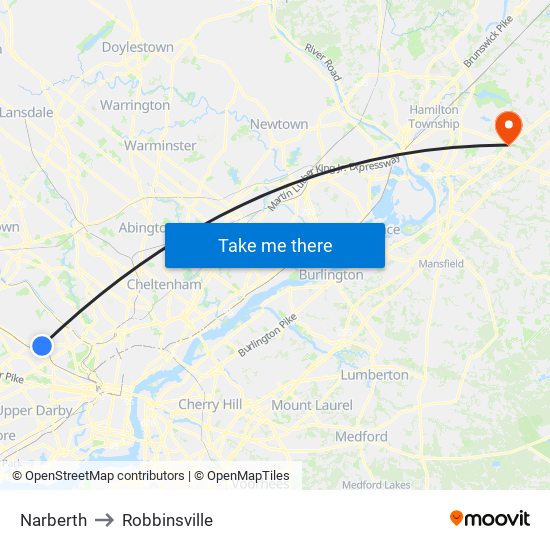 Narberth to Robbinsville map