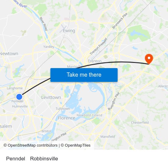 Penndel to Robbinsville map
