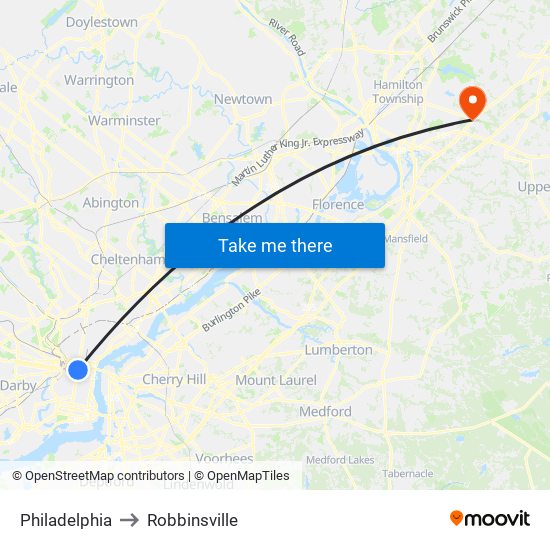 Philadelphia to Robbinsville map