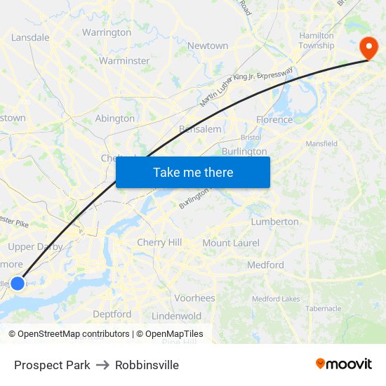 Prospect Park to Robbinsville map