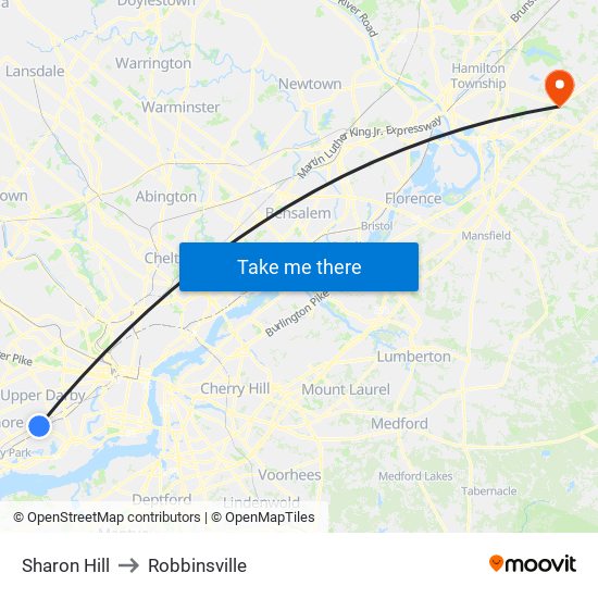 Sharon Hill to Robbinsville map