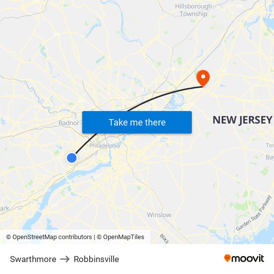 Swarthmore to Robbinsville map