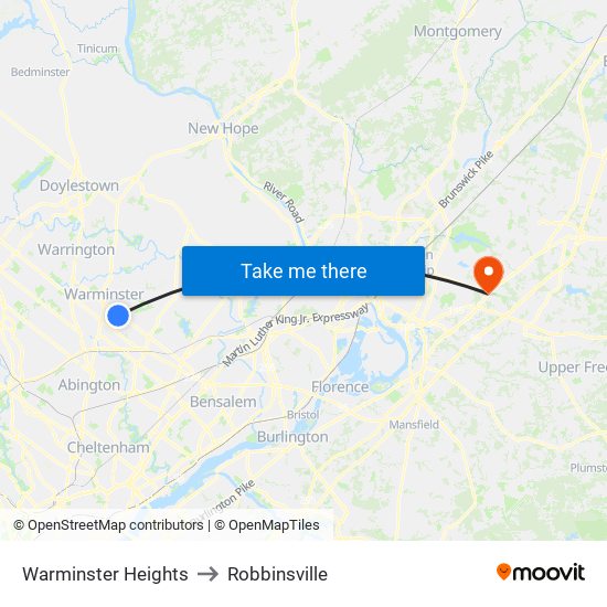 Warminster Heights to Robbinsville map