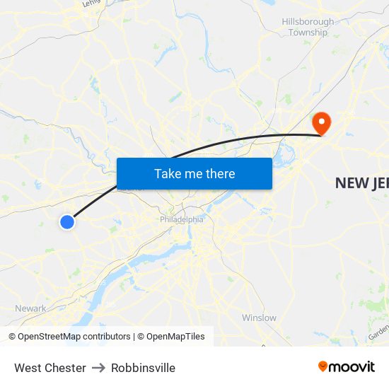 West Chester to Robbinsville map
