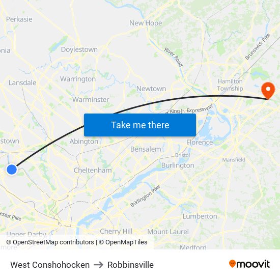 West Conshohocken to Robbinsville map