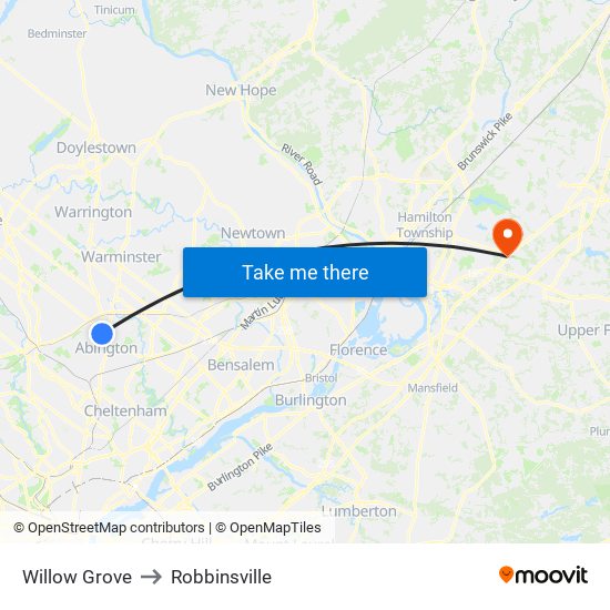 Willow Grove to Robbinsville map