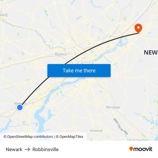 Newark to Robbinsville map