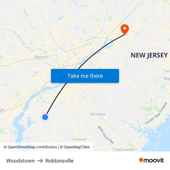 Woodstown to Robbinsville map