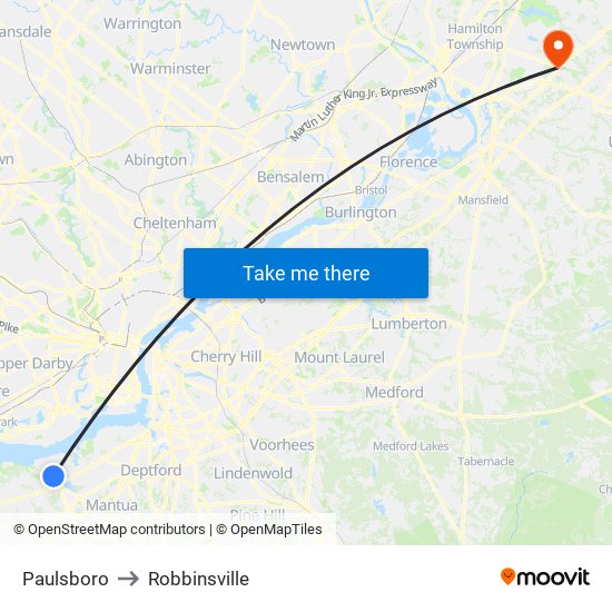 Paulsboro to Robbinsville map