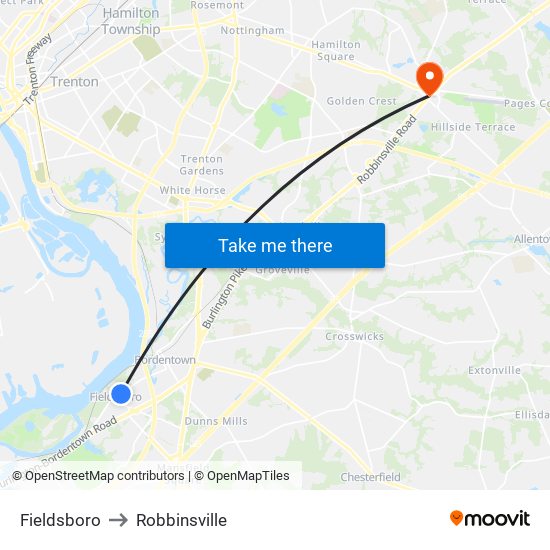 Fieldsboro to Robbinsville map