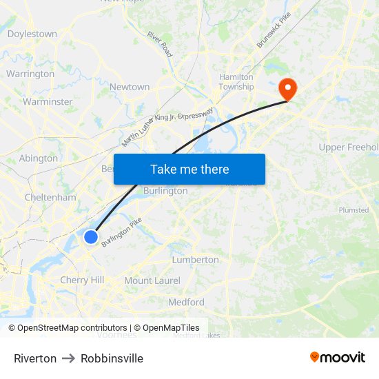 Riverton to Robbinsville map