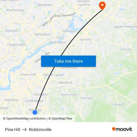 Pine Hill to Robbinsville map