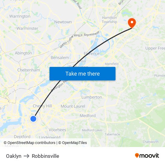 Oaklyn to Robbinsville map