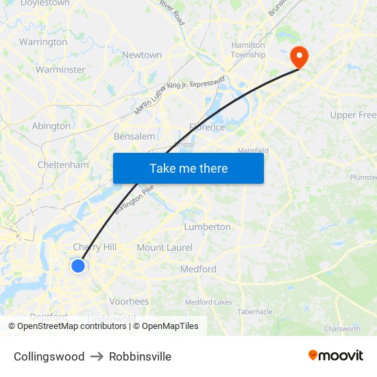 Collingswood to Robbinsville map