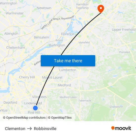 Clementon to Robbinsville map