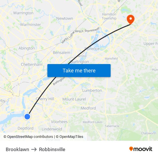 Brooklawn to Robbinsville map