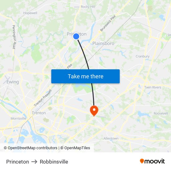 Princeton to Robbinsville map