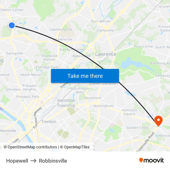 Hopewell to Robbinsville map