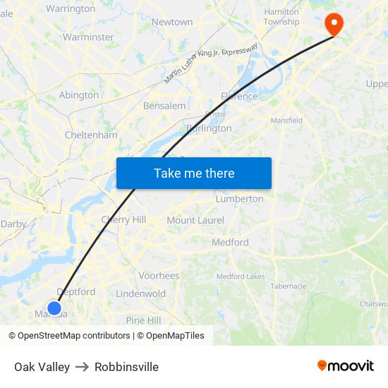 Oak Valley to Robbinsville map