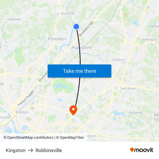 Kingston to Robbinsville map