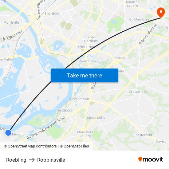 Roebling to Robbinsville map